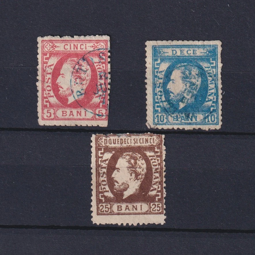 RUMANIA 1872, Sc# 50-52, CV $152, Prince Carol, usado/sin goma de mascar Foto 1 de 2