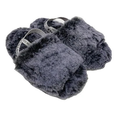 Steve Madden Women's M Slippers Fuzzy Faux Fur Blue Grey Heel Straps Slides - Image 1 of 4