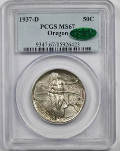 1937-D Oregon Trail 50C PCGS/CAC MS 67 Early Silver Commemorative Half Dollar - Picture 1 of 4