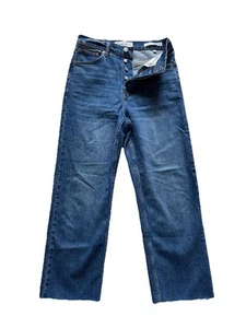 ¡NUEVO! Denim Forum Mujer Talla 27 Arlo tiro alto recto dobladillo crudo botón mosca BONITO - Imagen 1 de 18