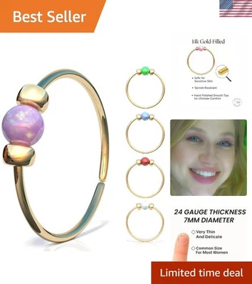 Стильное маленькое золотое кольцо на нос с тонким розовым опалом - идеально подходит для каждого дня - Изображение 1 из 4