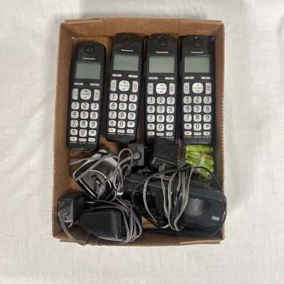 Panasonic KX-TGE260 Cordless Phone System – 4 Handsets, Black, w/ Batteries & 3 - Image 1 of 4