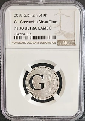 2/0 TOP POP 2018 Great Britain Silver 10P G - Greenwich Mean Time Proof NGC PF70 - Image 1 of 4