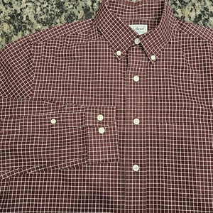L.L. Bean Herren leicht tailliertes Hemd klein burgund weiß kariert Button Down... - Bild 1 von 7