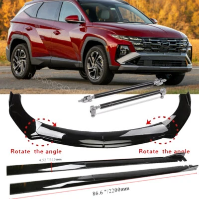 Front Bumper Lip Splitter Strut Rods/ Side Skirts Gloss Black For Hyundai Tucson Foto 1 de 4