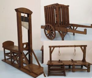 3pcs/set  DIY Soldier scene wood handmade guillotine gallows prison cart model #