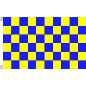 Blue & Yellow Checkered Flag 5 x 3 FT - 100% Polyester With Eyelets Banner - Picture 1 of 3