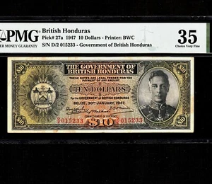 Britisch Honduras 10 Dollars 1947 P-27a * PMG VF 35 * King George * - Bild 1 von 2