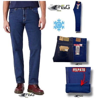 PALADINO PANTALONE JEANS UOMO 5 TASCHE DENIM INVERNALE 46 A 60 IMBOTTITO PILE FELPATO EVG