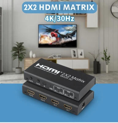 HOT 2X2 HDMI Ver 1.4 4K True Matrix Switch Splitter 2 In 2 Out Display W/ Remote - Image 1 of 4