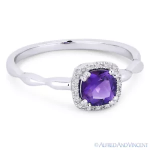 Anello promessa oro bianco 14 kt con pietra preziosa ametista taglio cuscino 0,57 ct e aureola diamante - Foto 1 di 1