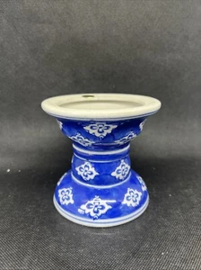 Vintage Silvestri Blue & White Porcelain Ceramic Candle Holder W/Floral Design - Picture 1 of 6