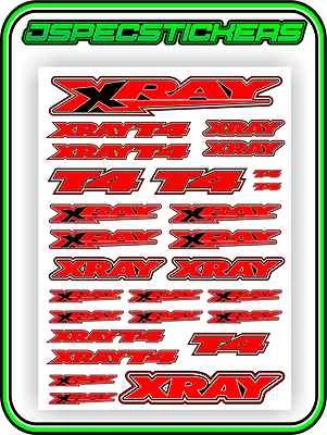 XRAY RC CAR STICKER SET VINYL DECAL T4 1/10 4WD NEW RED DRIFT A4 TAMIYA HPI R/C  - Image 1 of 4