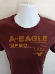 AMERICAN EAGLE LARGE MAROON EMBROIDERED SHORT SLEEVE T-SHIRT - FLAW - Picture 1 of 9