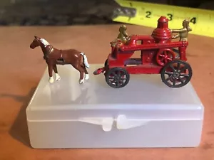 Vintage Miniaturpferd & altes rauchiges Pferd gezogene Feuerwehr vier bewegliche Räder - Bild 1 von 7