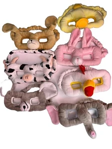 Plush Animal Masks Cow Dog Chicken Elephant Rabbit Mouse Duck 7 Piece - Picture 1 of 5