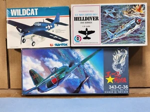 Lot Of 3 1/72 WWII PTO Model Airplane Kits Kit Helldiver Wildcat IJN Shiden 11 - Picture 1 of 15