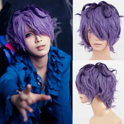 For Cosplay IB Garry Short Curly Purple Mixed  Halloween Party Men Wig+Cap - Image 1 of 3
