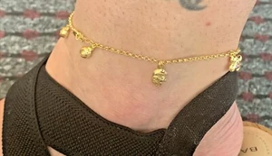 10k Yellow Gold Dainty Chain Ankle Bracelet w/ CUTE Charms ๐๐๐๐ 10โ Inch 1.7 - Picture 1 of 12