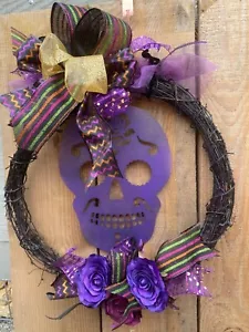 candy skull, day of the dead wreath, halloween wreath, handmade - Picture 1 of 4