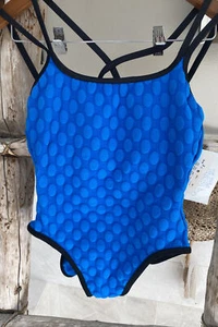 Baja Blue Women's One Piece Blue Tank Puckered Swimsuit  Bathing Suit Sz 10 NWT - Picture 1 of 3
