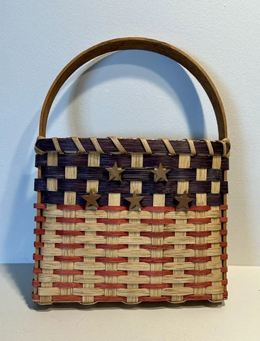 Wicker Hanging Wall Door Basket Americana Flag Stars Patriotic USA Cover