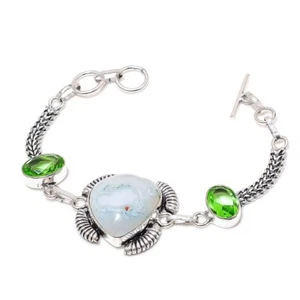 Solar Quartz, Tsavorite Gemstone 925 Sterling Silver Bracelet 7-8" W099 - Picture 1 of 2