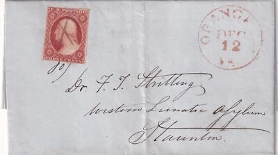 1857 ORANGE VA 1pg ltr - Francis Stribling at Western Lunatic Asylum in Staunton - Image 1 of 4