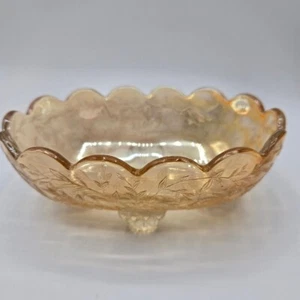 Vintage Jeannette Glas Floragold Louisa Muster kleine ovale 4-Fuß Schüssel EUC - Bild 1 von 7