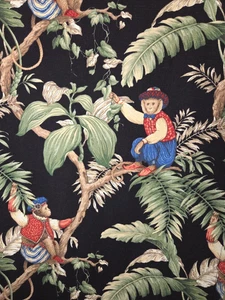 Kaufman Copacabana Cheeky Monkey Upholstery Fabric Black *USED ~2YD - Picture 1 of 11