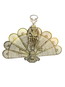 Antique Brass Art Deco / Victorian Folding " Peacock " Fan Fireplace Screen - Picture 1 of 13