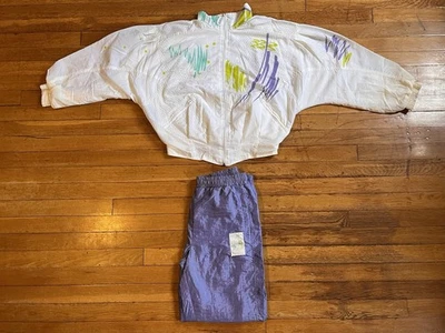 VINTAGE Adidas Track Suit Women’s Small White Lavender Nylon 90s Made in France - Image 1 of 4