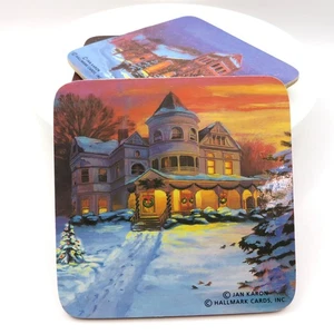 Hallmark Jan Karon Christmas Coaster Set 4 Cork Backed Winter Village Scenes - Picture 1 of 9