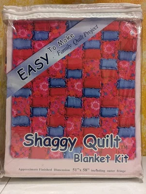 Shaggy Quilt Blanket Kit Pink and Purple with Flowers David Textiles 51" x 58" - Image 1 of 4