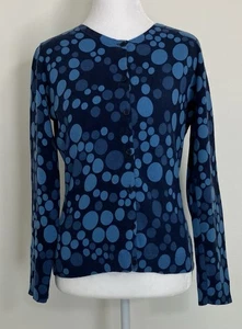 Cárdigan Garnet Hill 100 % cachemir azul lunares botón delantero pequeño preppy - Imagen 1 de 5