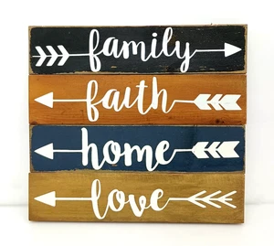 Rustic Wood Wall Art Signs Family Faith Home Love Farmhouse Decor Arrows - Picture 1 of 5