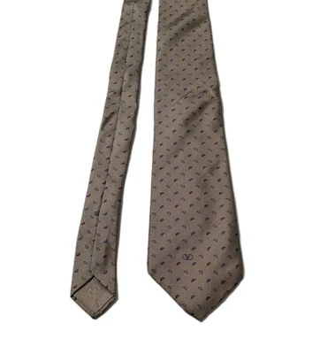 Corbata Valentino Clásica Beige Espiga Cuadrada Seda Cuello Hecha en Italia 57 pulgadas Foto 1 de 4