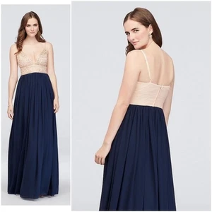 Speechless Gown Size 1 Cream Blue Formal Beaded Prom Dress Flowy Sleeveless NEW - Picture 1 of 6