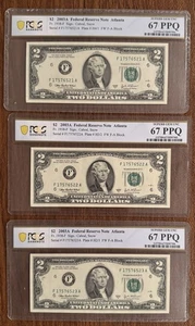 3 PC LOT $2 2003A FEDERAL RESERVE NOTES ATLANTA PCGS 67PPQ FR#1938-F CONSECUTIVE - Picture 1 of 2