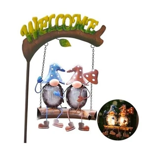  Solar Lights Outdoor Decor, Gnomes Swing Garden Decor, Funny Gifts Grey Gnome - Picture 1 of 7