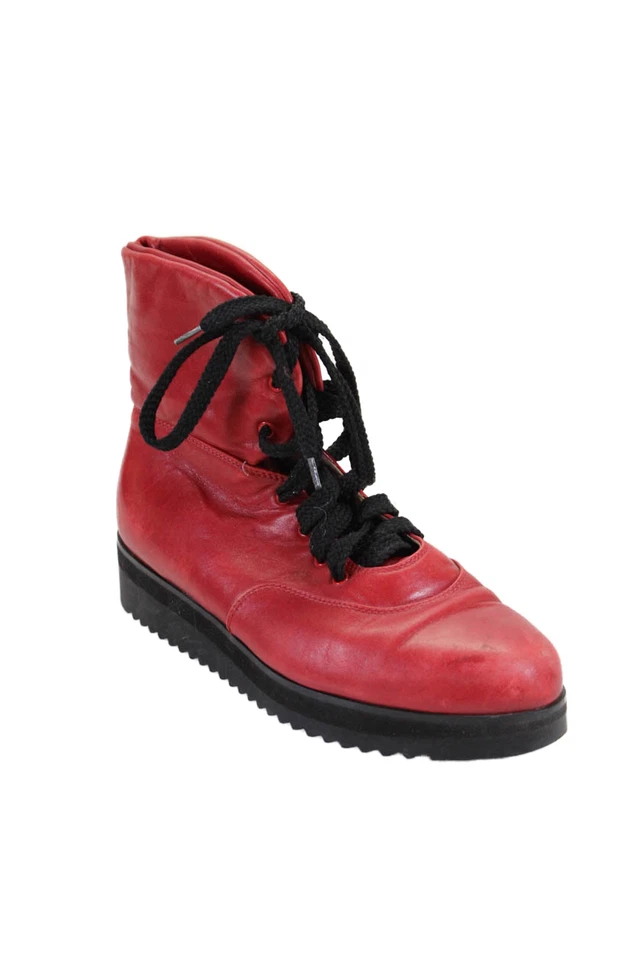 Женские кожаные сапоги Walter Steiger на шнуровке с вырезом на лодыжке красные черные размер 6 - Изображение 1 из 4