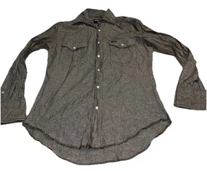 Wrangler Mens Pearl Snap Shirt Gray Western Raw Hem Cotton Long Sleeve Sz Small - Picture 1 of 5