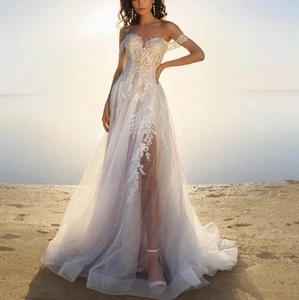 Schönes Brautkleid Hochzeitskleid Maßanfertigung 32-60 Blätt Spitze Glitzertüll - Bild 1 von 5