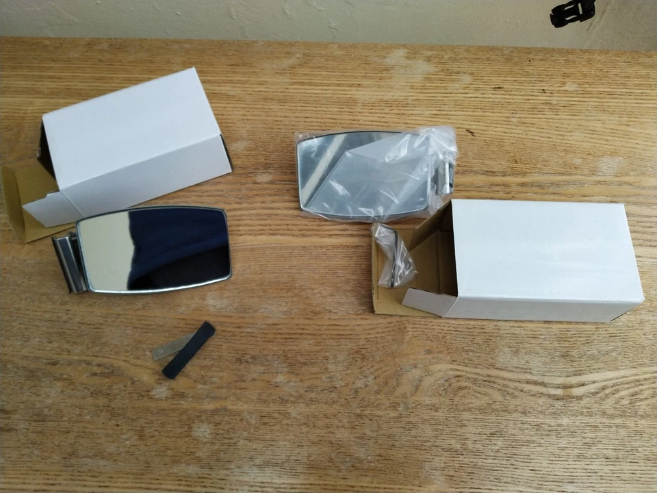 MORRIS MINOR STAINLESS DOOR OVERTAKING MIRROR ACC156 CLIP-ON OBLONG NEW PAIR  - Image 1 of 1