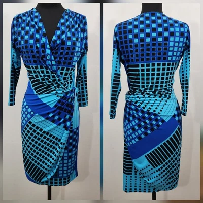 Vestido midi JOSIE NATORI multicolor manga larga imitación envoltura cuello en V jersey tejido talla S Foto 1 de 4