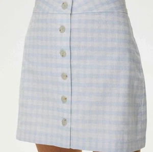Sunday Best Aritzia Blue White Linen Blend Micah Gingham Mini Skirt Size 6 - Picture 1 of 7