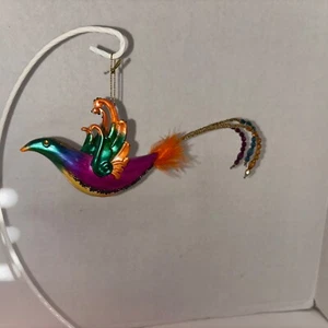 Multicolor Beaded Tail Hanging Bird Ornament 7” - Picture 1 of 5