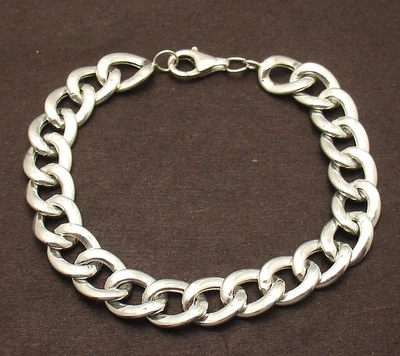 Unisex Semi-Solid Curb Miami Cuban Bracelet Lobster Lock Real Sterling Silver - Image 1 of 4