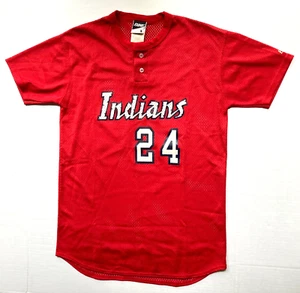 Vintage 80s BIKE Indians Baseball Jersey Mens Small Red 2 Button Mesh SS #24 - Picture 1 of 5