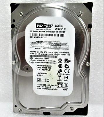 WD400JD Western Digital CAVIAR 40GB 7.2K RPM 3Gb/s 3.5" SATA HDD Hard Drive - Image 1 of 3